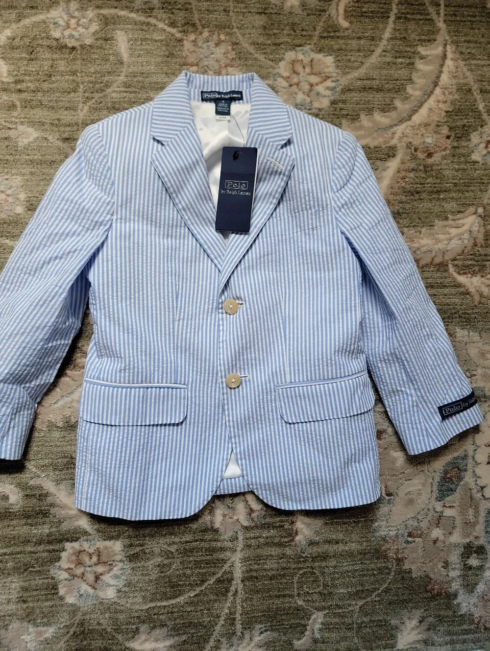 Ralph Lauren Boys Light Blue and White Seersucker Blazer